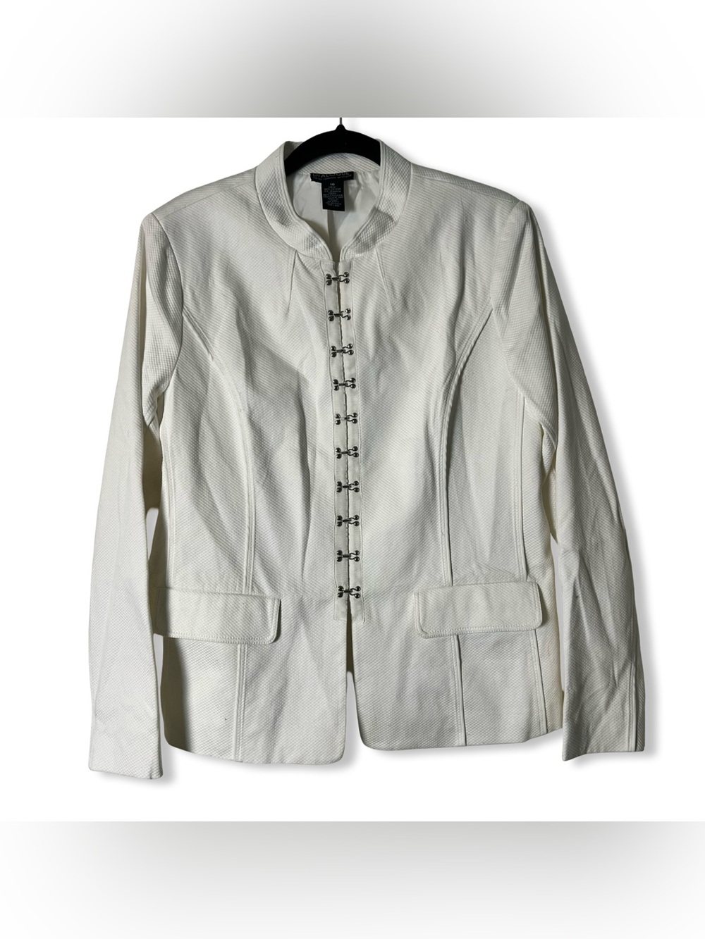 Dialogue Women’s Mandarin Collar Basketweave Jacket White Sz. 10